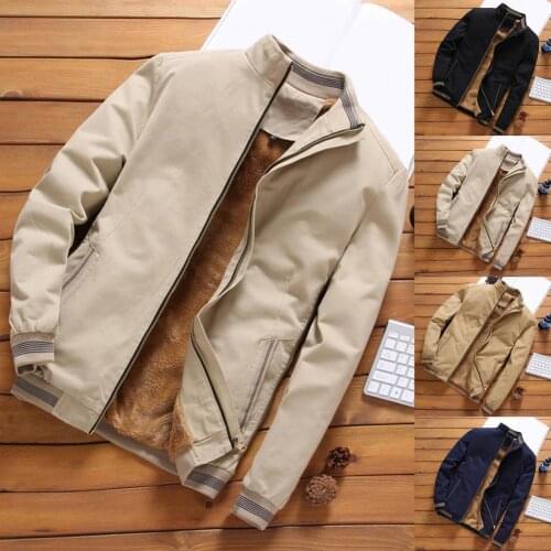 Jacket Stylish Stand Collar Long Sleeve Fleece Jacket Men Men Coat Thick for School
