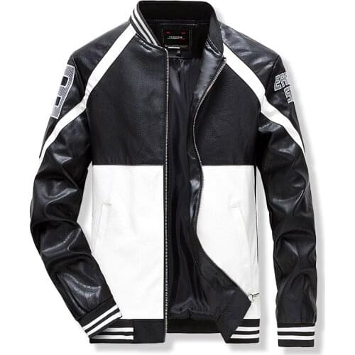 2020 Fashion Hip Hop Faux Leather Jacket Men Autumn Biker Patchwork Streetwear Male Stand Collar Jacket Male Cool Clothing 4XL