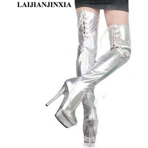 LAIJIANJINXIA Women Party Queen Sexy 15cm High Heel Over The Knee Boots Party Queen Shoes Night Club Platform Pole Dance Shoes