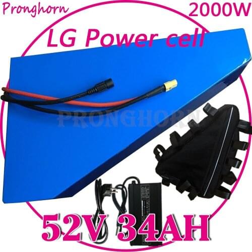 52V Triangle Battery 52V 16Ah 17Ah 20Ah 22Ah 25Ah 30Ah 34Ah E-Bike Lithium Battery use LG Cell for 48V 1000W 1500W 2000W Motor