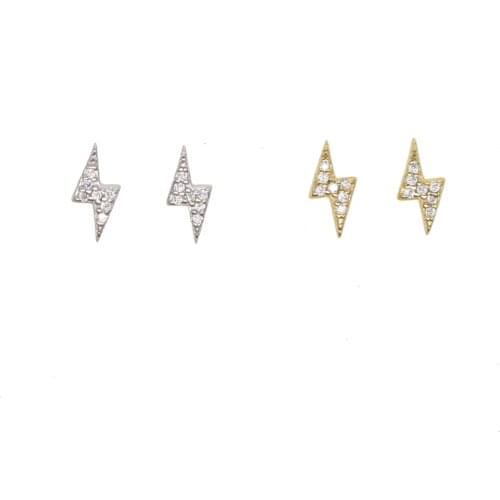 Tiny flash stud earring gold silver color 925 sterling silver metal elegance minimal design cute tiny cz lighning studs for girl