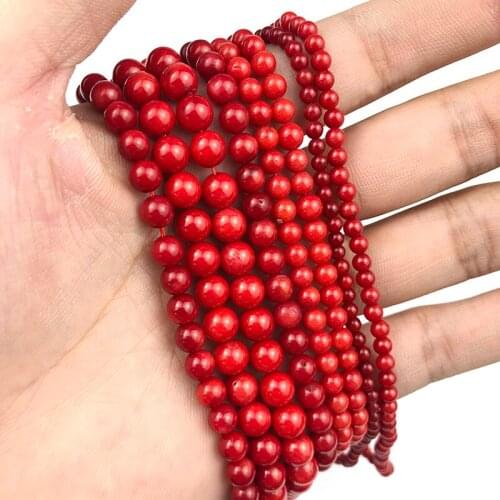 MKTREG Red Coral Natural Stone Beads 3/4/5/6/7mm Round Balls Loose Beads for Jewelry Bracelet Earrings Accessories DIY Making