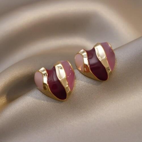 Fashion Resin Metallic Purple Heart Stud Earrings For Women Girls Korean Style Retro Simple Jewelry Wholesale