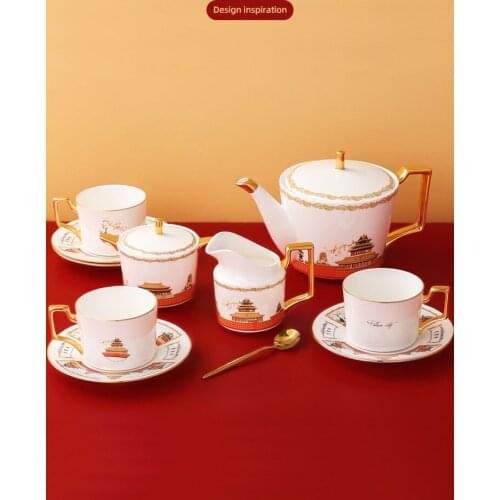 15Pcs/Set The Forbidden City Tea Coffee Pot Milk Pot Sugar Bowl Cup and Saucer Set Chinese Traditional The Palace