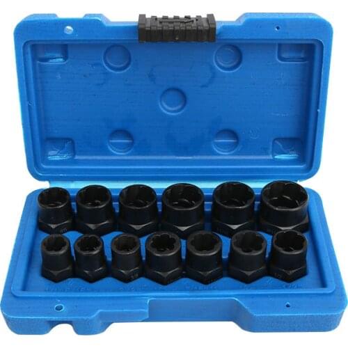 13Pcs Portable Nut Bolt Extractor Socket Set Damaged Rusted Bolt Removal Tools used with 3/8" Breaker Bar/Ratchet