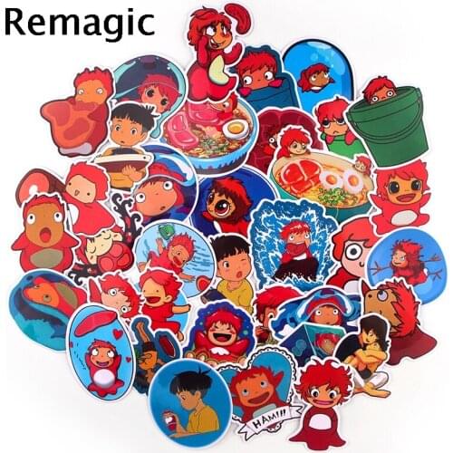 35pcs Gake no ue no Ponyo Anime Children Scrapbooking Stickers Waterproof PVC Skateboard Guitar Suitcase Funny Kids Classic Toy