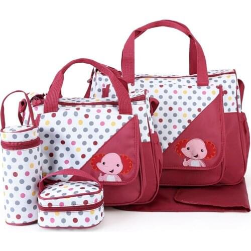 New Fashion Mommy Bag Cute Elephant Pattern Multifunctional Large Capacity Shoulder Portable Baby Diaper Bag Tote Set