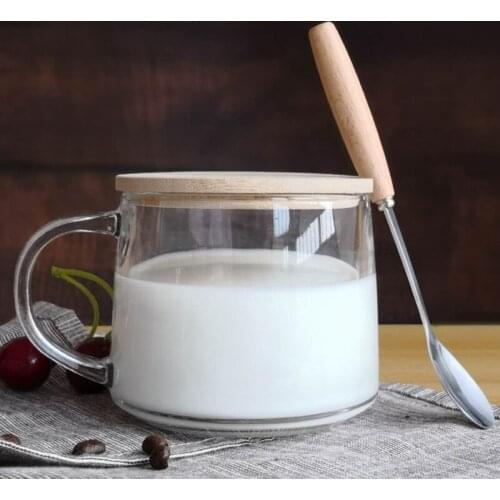New 400mL/460mL Heat Resistant Double Wall Glass Coffee Cup Milk Mug Transparent Flat/Round Tea Cup With Bamboo Cover and Spoon