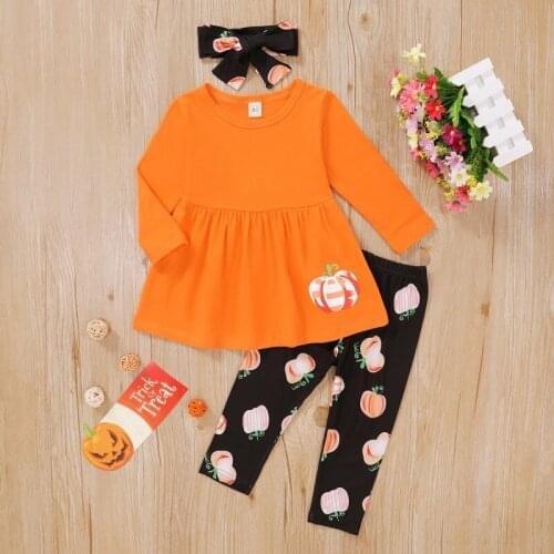 Autumn Baby Girl Casual Costume Long Sleeve Print Blouse Dress+Pants+Headband Set New Arrival