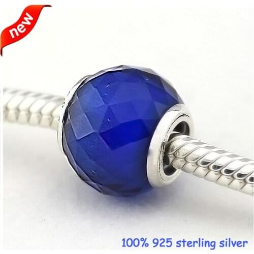 Fits Pandora Bracelets Geometric Facets Silver Beads with Royal Blue Crystal 100% 925 Sterling Silver Charms DIY Wholesale 5011E