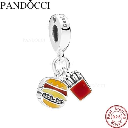 Burger & Fries Dangle Charms Fits Pandora Snake Bracelets 925 Sterling Silver Beads for Jewelry Making Berloque Wholesale