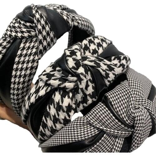 Fashion Women Houndstooth Pattern Knot Headbands Hair Accessories Simple Wide Side Fabric Girls Hairband Headwear 2021 Female