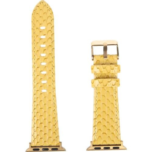 Yellow High Quality Band for Apple Watch series 6 5 4 3 2 SE microfiber Snake pattern strap for iWatch PU leather modern design