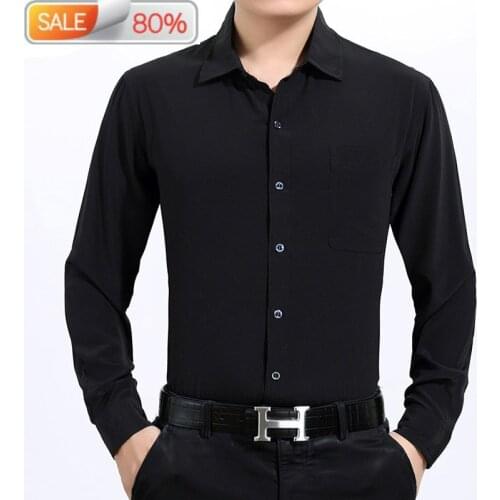 100% Silk Summer Men White Black Long Sleeve Shirt Formal Mens Dress Shirts Plus Size Camisa Hombre 3400 B21945