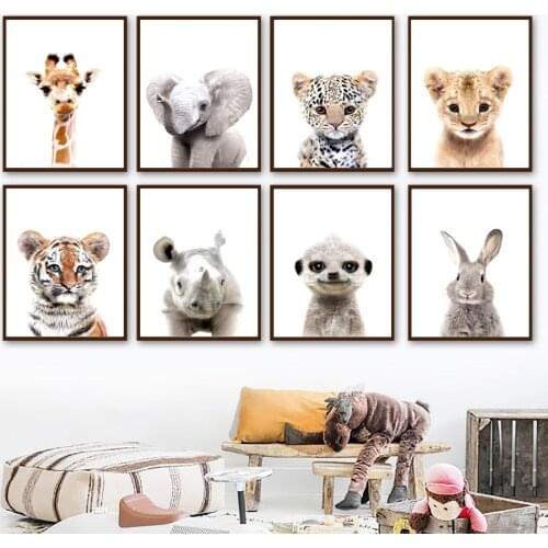 Elephant Lion Giraffe Leopard Rabbit Safari Nursery Wall Art Print Canvas Painting Nordic Poster Decor Pictures Baby Kids Room