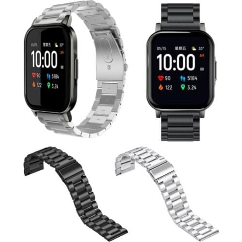 Replacement Strap For Haylou Watch LS02 Double Snap Buckle Three Beads Solid Stainless Steel Strap Fashion