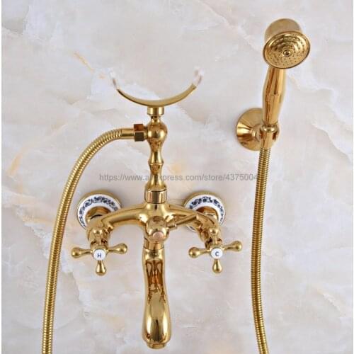 Bathroom Tub Faucet Telephone Style Gold Color Brass Bathroom Bathtub Wall Mounted With Handshower Swive Tub Spout Nna950