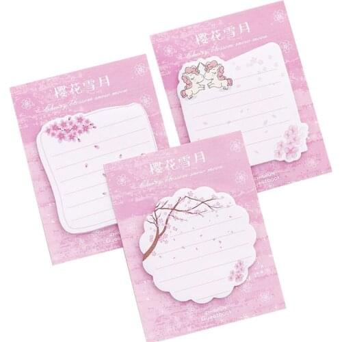 Girl Cherry Sakura Snow Moon Memo Pad Sticky Notes Sticker Label Escolar Papelaria School Office Supply