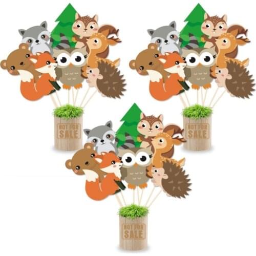 Woodland Cake Toppers 8pcs Craft Cupcake Signs Kids Animals Birthday Party Cake Accessories Autumn Party Fox Squirrel Raccoon