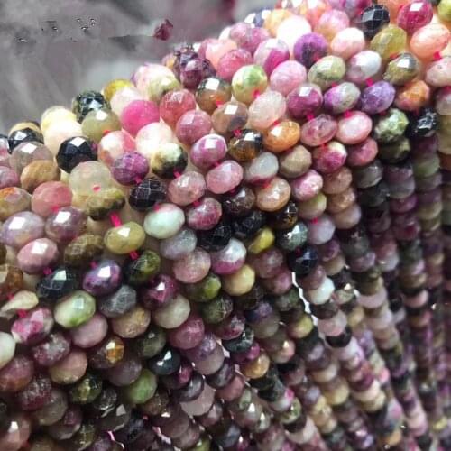 Tourmaline roundel faceted 4*6MM 37cm for DIY jewelry making loose beads FPPJ wholesale beads nature gem stone coral