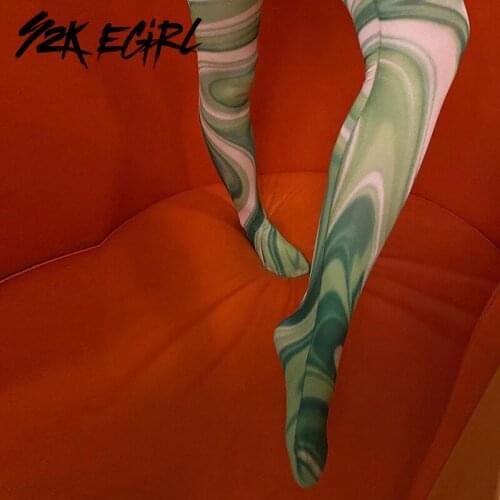 Y2K EGIRL 2000s Aesthetics Tie Dye High Waist Tights Y2K Streetwear Printing Skinny Green Legging Vintage Long Pants Spring Slim