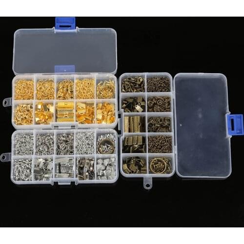 1Set Gold Silver Bronze Open Jump Rings Lobster Clasps Crimp Beads Extend Chain for Earring Bracelet Necklace Findings