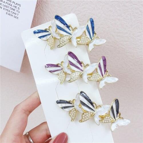 Butterfly Hairpin Retro Wind Dripping Oil Word Clip Top Clip Temperament Lady Hair Accessories Low Hair Volume Clip Headwear