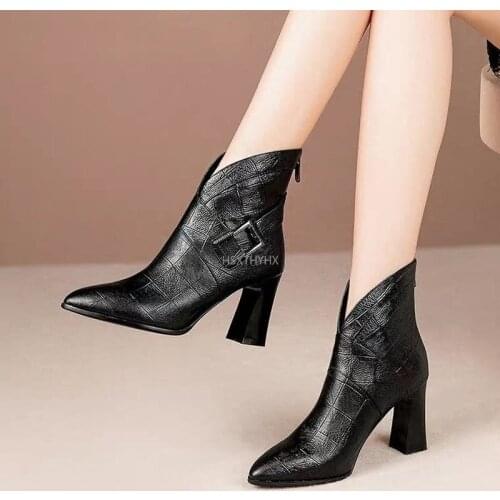 Sexy Women Boots 2021 Autumn and Winter V-Neck High Heels Ankle Shoes Boots Leather Booties Feminina Woman Wedding Party Shoes