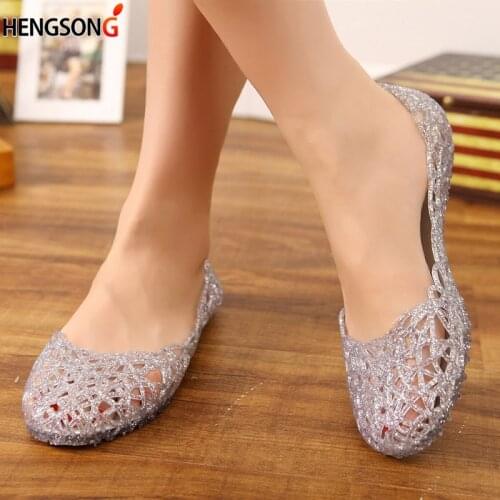 Women Jelly Sandals Summer Flats Shoes New Casual Female Mesh Fashion Hollow Out Slip On Comfortable Ladies Shoes