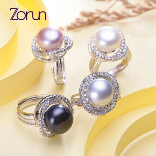 Zorun Real Natural Freshwater Pearl Ring Fine Jewelry 11mm 18K White Gold Filled Accessories for Women New Design Good Sale
