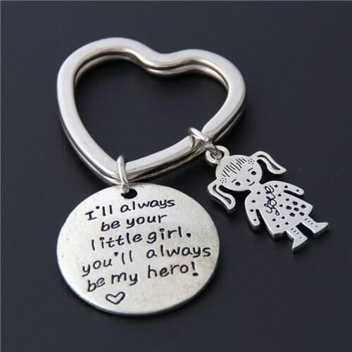 1pc I'll Always Be Your Little Girl You'll Always Be My Hero Key Chains Heart Key Ring For Lover Gift E2235