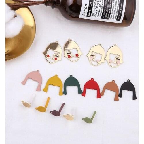 10pcs Diy Handmade Jewelry Accessories Funny Avatar Fashion Pendant Round Earrings Earrings Alloy Spray Paint