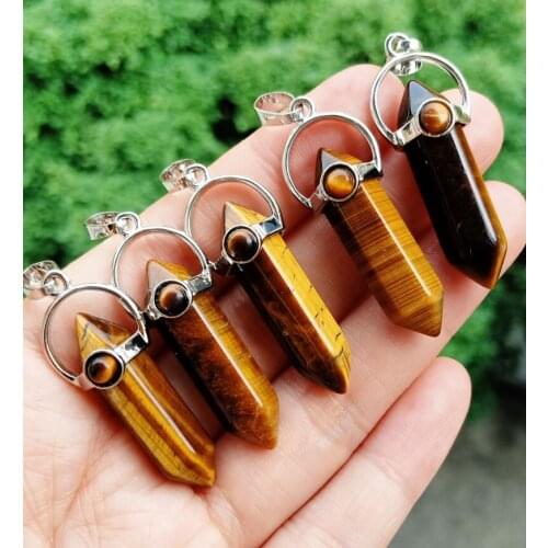 10pcs Tiger eye stone Hexagon Pendants Chakra Reiki Healing Amulet Wholesale