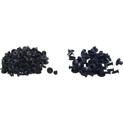 125 Pcs Car Fender Push Type Black Plastic Rivets Fastener, 100Pcs 6mm Hole & 25Pcs 8mm Hole