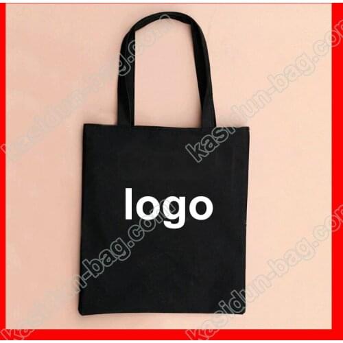200 pieces/lot) size 25x30cm black cotton shopping bag with custom logo printed