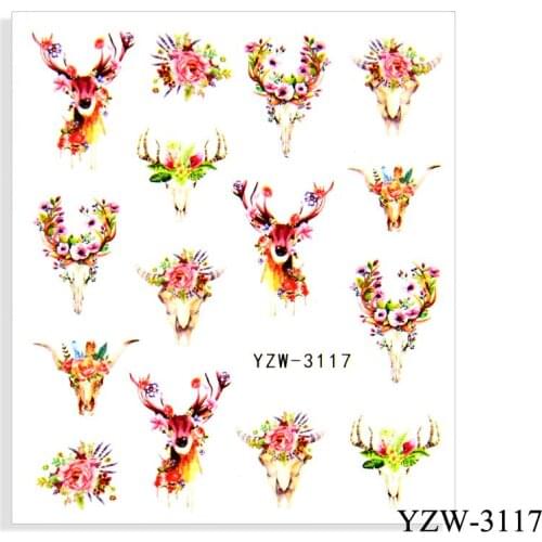 YWK 4 Sheet Nail Stickers Water Transfer Decal Deer Wolf Animal Designs Nail Art Tattoo Slider Manicure Decoration