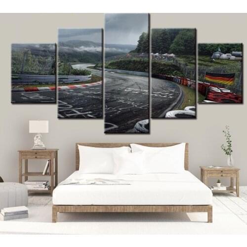 5 Panel Rally Road Home Decor Canvas Printing HD Pictures Wall Art Racing Road Landscape Painting Decor Poster For Living Room