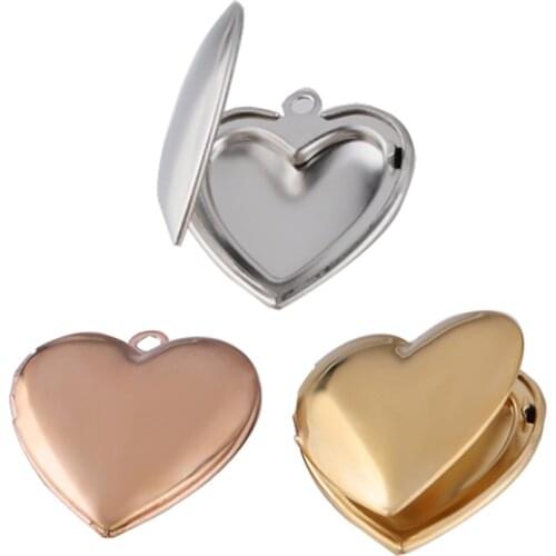 5pcs Mirror polished stainless steel peach heart love shape photo box DIY couple pendant jewelry making photo box 2 size