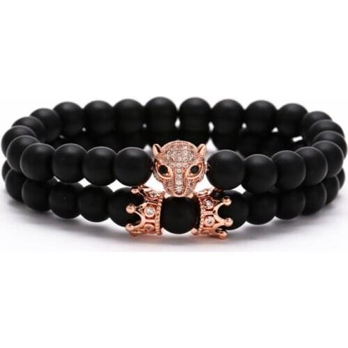 8mm 2PCS/Lot gh35 gold silver Copper cz zircon cubic zirconia elastic adjusted Frosted agate Onyx leopard Bracelet Bangles