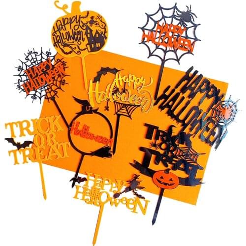 Halloween Series Cake Flags Decoration Supply Happy Halloween Letter Specter Pumpkin Acrylic Topper Card
