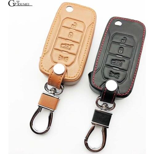 Car styling Genuine leather car key FOB Case Cover key chain for Jeep Renegade hard steel 2016 flip folding remote 4 button key