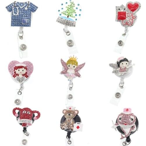 Free shipping Rhinestone ID Retractable badge with clip holder