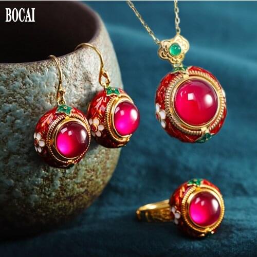 BOCAI New Fashion boutique bracelets Chinese style accessories s925 silver women bracelet womens enamel Hetian jade bracelet