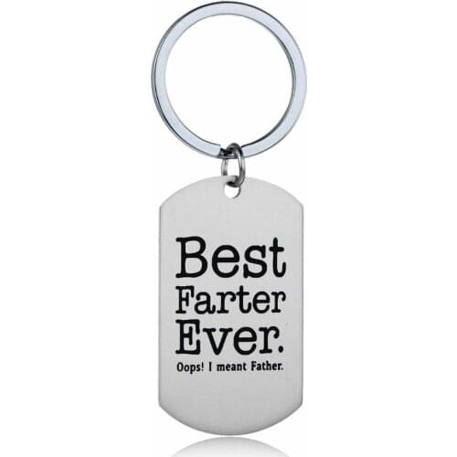12PC Best Farter Ever Keyring Dog Tag Stainless Steel Charm Pendant Keychain Family Dad Daddy Papa Fathers Day Gifts Key Holder