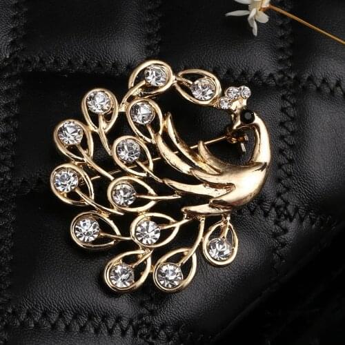 Gold Color Enamel Peacock Brooches Pin Kids Coat Bag Badges Fashion Jewelry Cute Animal Brooch Unisex Crystal Broches