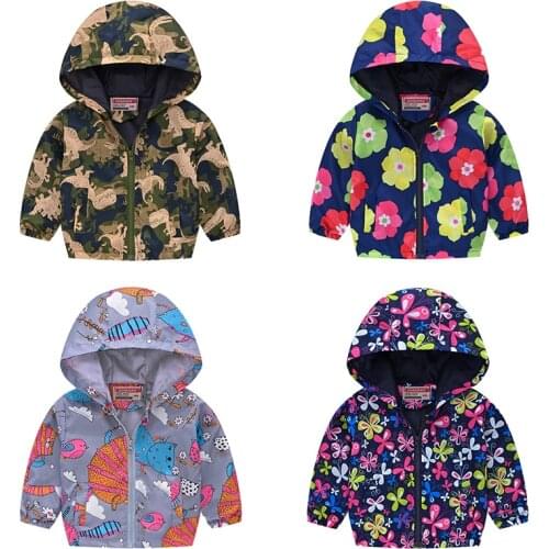 Spring And Autumn Kids Clothes Boys Girls Jackets Children Hooded Zipper Windbreaker Baby Fashion Print Coat Waterproof Flower