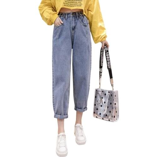 Denim harem pants capri jean for women jeans straight soft loose vintage bleached womens trousers female jeans femme Plus size