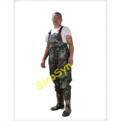 FQW1905 Safty Chest/ Waist Wader Protective Water Working Outdoor Fishing Wading 0.65MM Army-Camouflage PVC Pants with Rain Boot