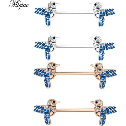 Miqiao 2pcs New Blue Swallow Zircon Breast Ring Breast Nail Stainless Steel Body Piercing Jewelry