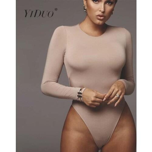 YiDuo Cotton Long Sleeve Women Sexy Bodysuit 2020 Spring Female O-Neck Slim Fit Fashion Solid Body Suit Casual Jumpsuit Rompers